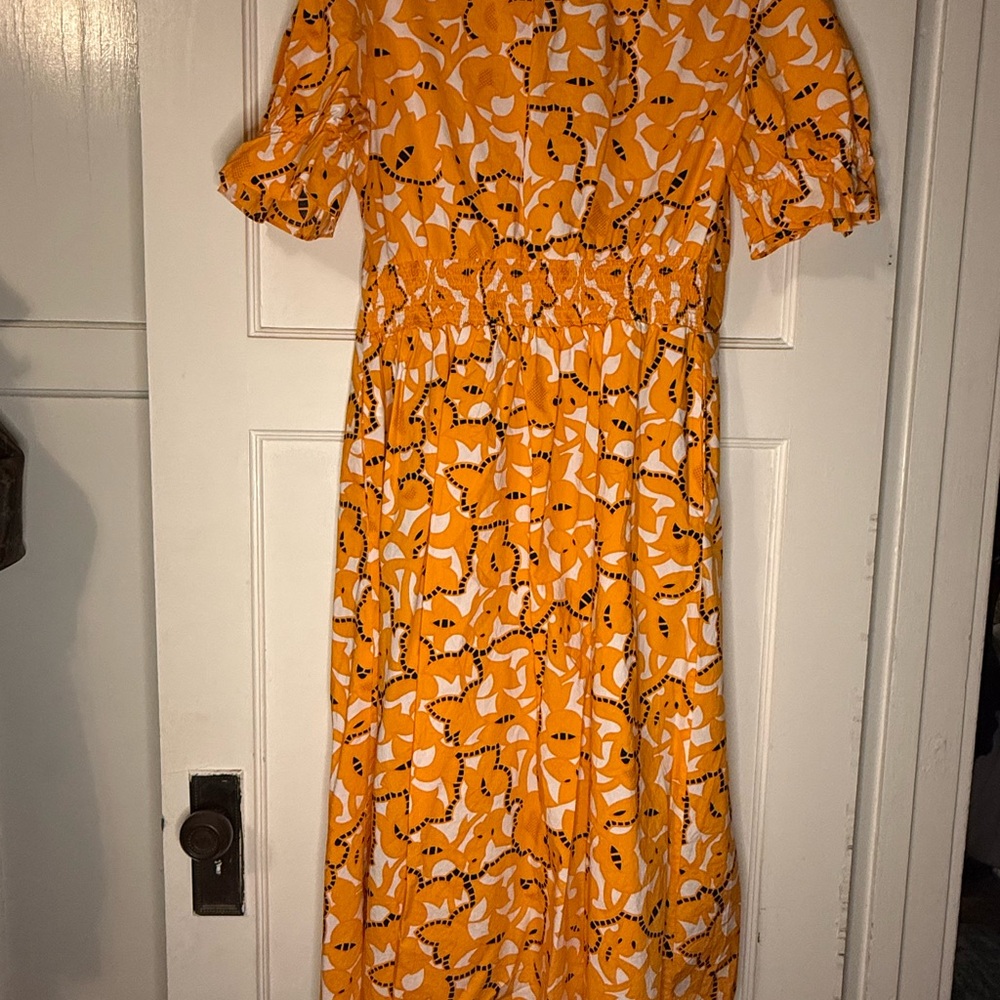 DVF Diane Von Furstenberg Leylani Dress Marigold and White Midi Dress - Picture 3 of 9